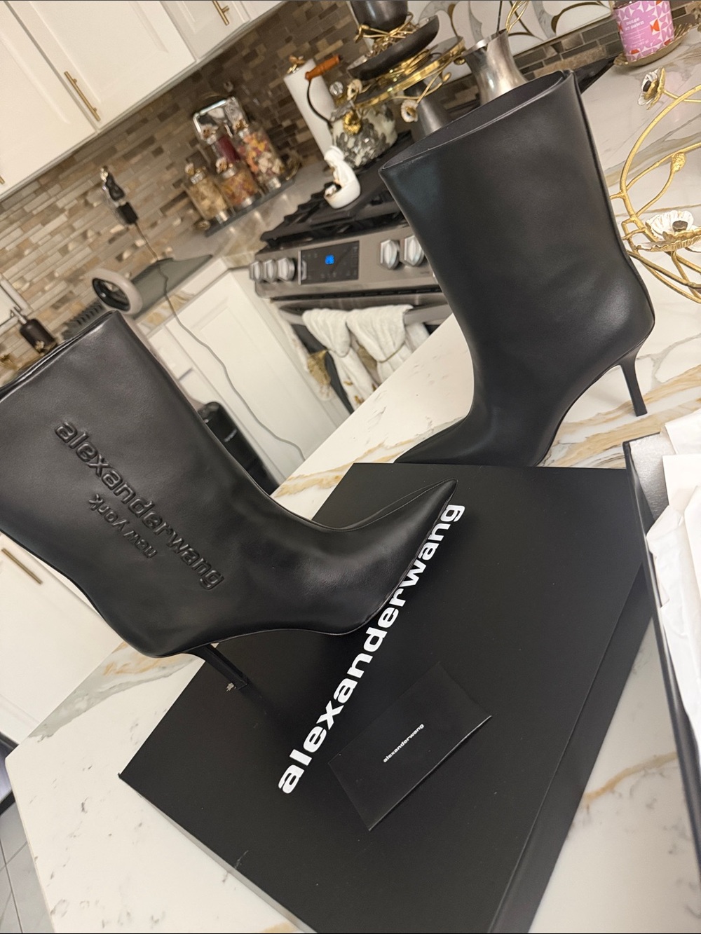 Alexander Wang Black Leather Stiletto Ankle Boots